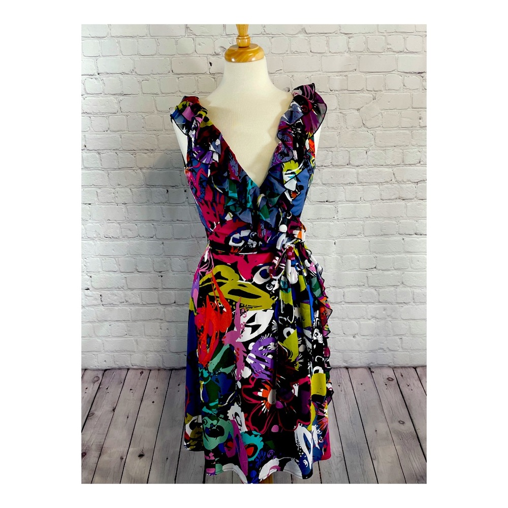 Suzi Chin, Black and Floral wrap dress size 8, like new